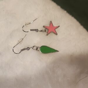 Hisoka Pink Star and Green Teardrop Earrings Hunter Hunter